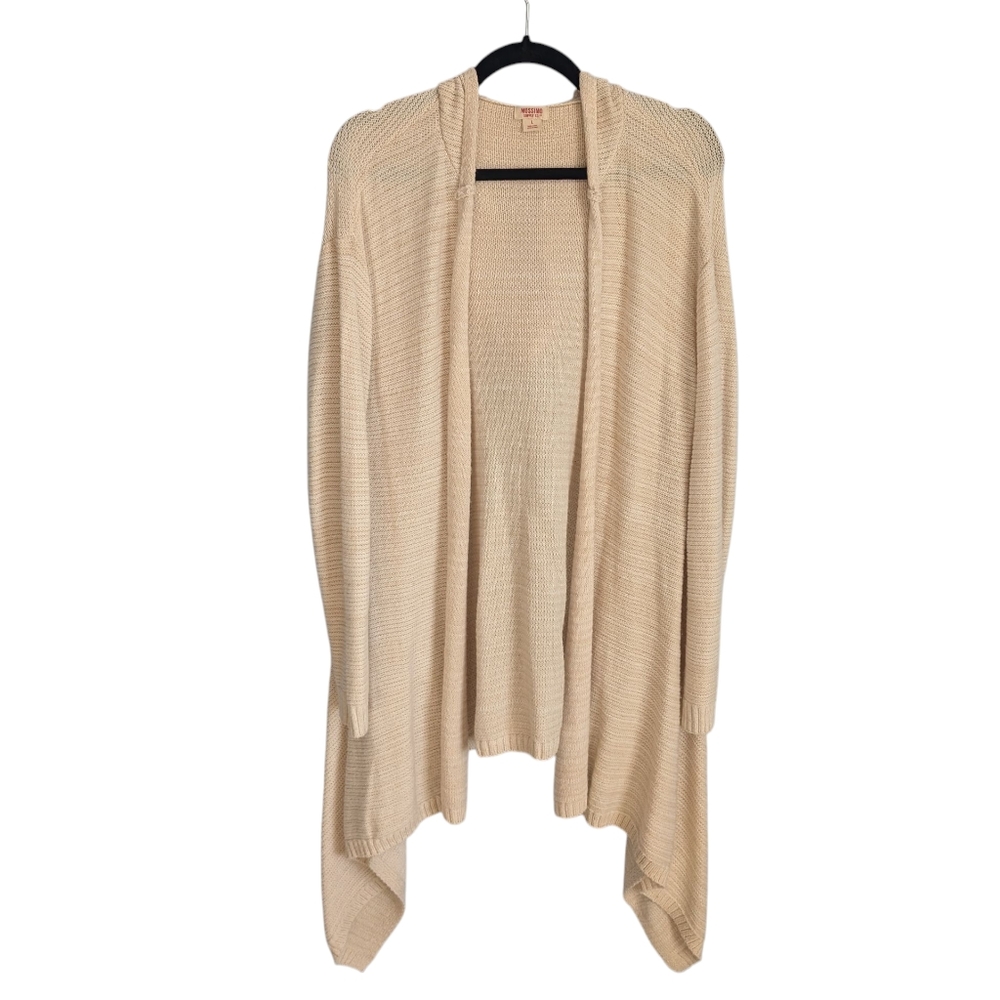 Hooded open front asymmetrical knit cream White cardigan sweater large